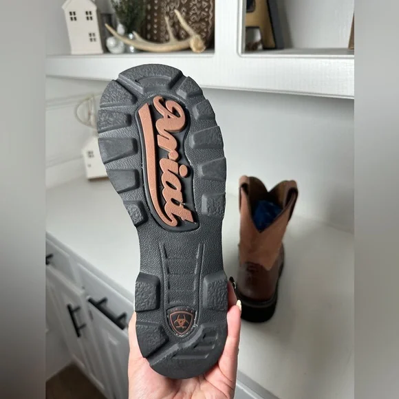 Ariat Fatbaby Boots Women’s 8B Brown Croc Embossed & Pink Leather Western Work - Picture 8 of 9